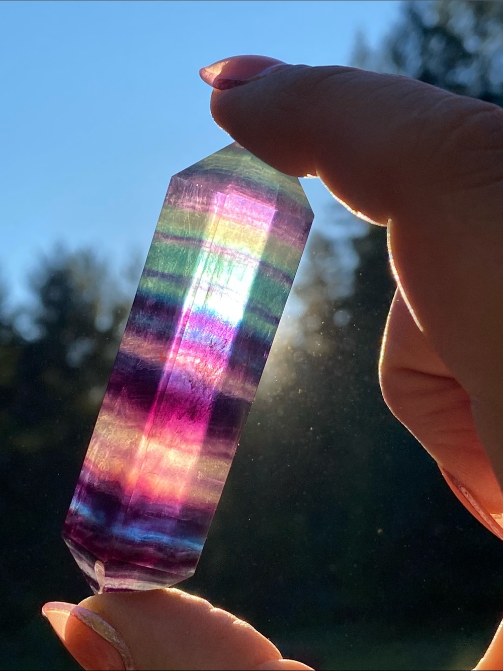 Double terminated fluorite crystal carving